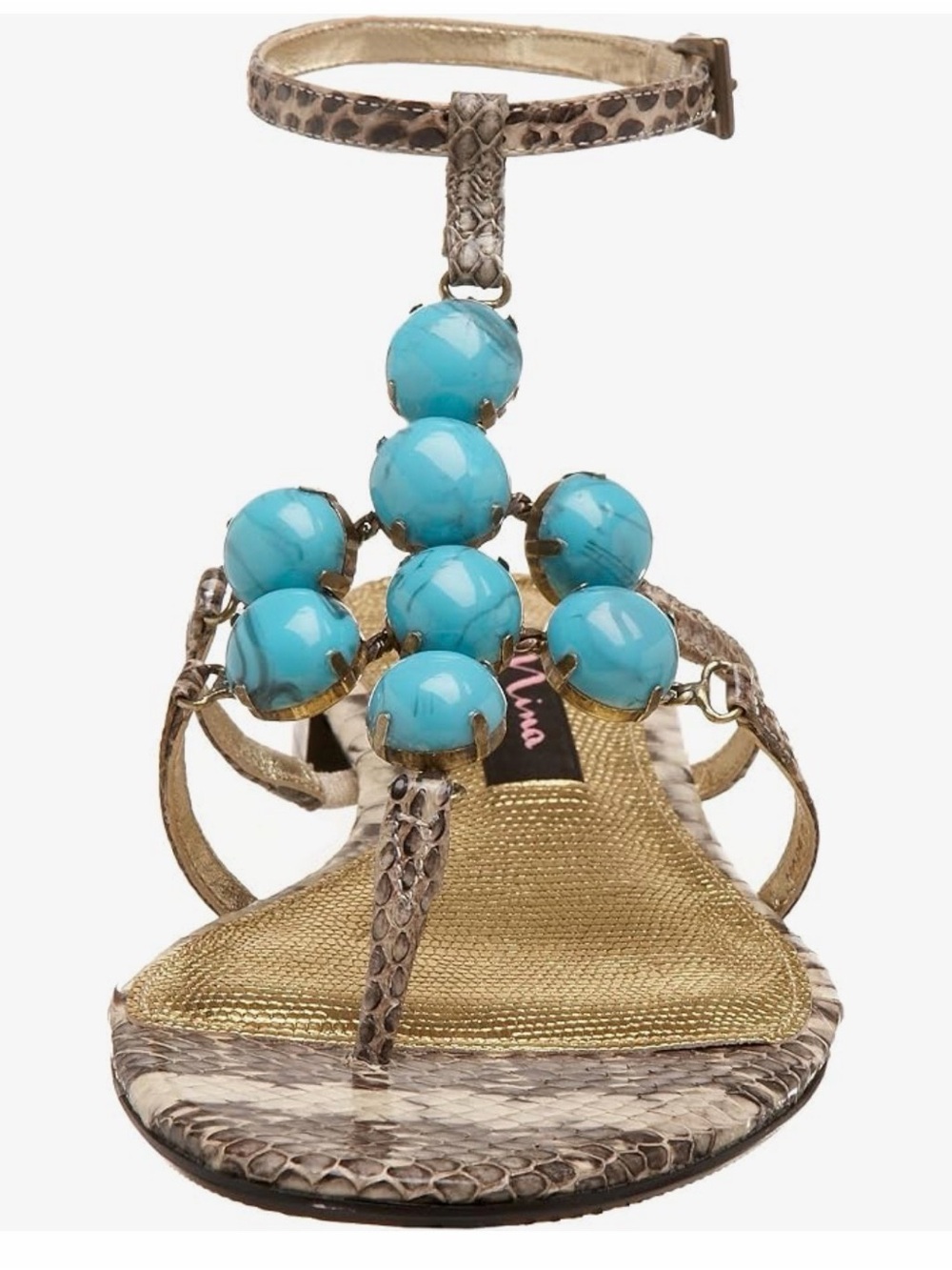 Nina Women's Delphi Sandal T-Strap Sandal with Turquoise Bead Accents Size 8 - Picture 2 of 12